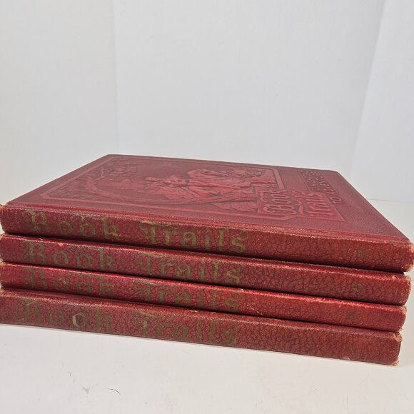 Book Trails Set 1928 Child Development Red Embossed Cover Colorful Illustrations - Picture 9 of 16